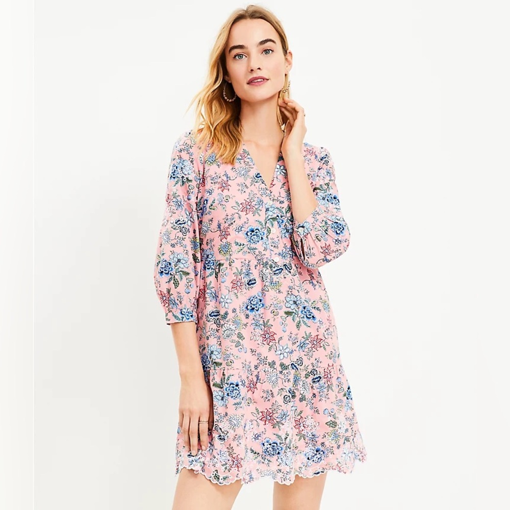 Loft Floral Embroidered Swing Shirtdress